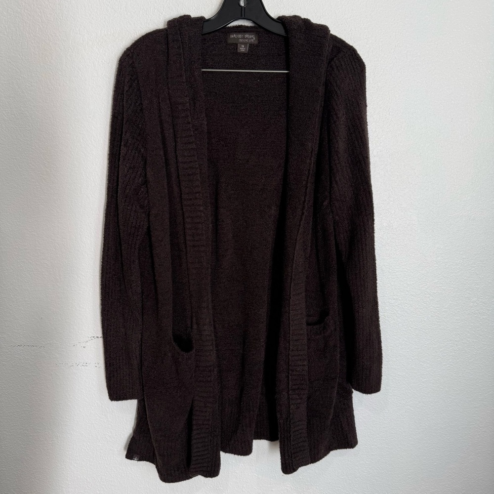 Barefoot Dreams Cozy Chic Lite Hooded Cardigan Dark Brown Women’s Plus Size 1X